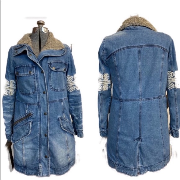 Free People Rendered Long Embroidered denim jacket - Picture 5 of 7